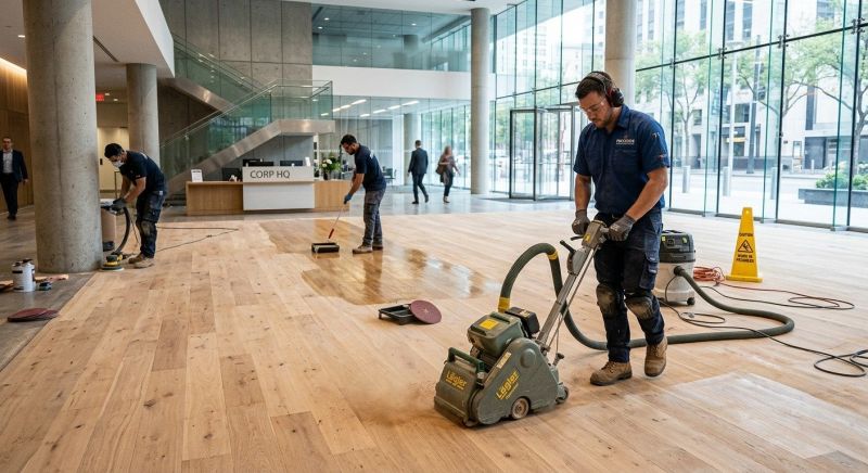 Our team working on Wood Floor Service projects in Providence, RI